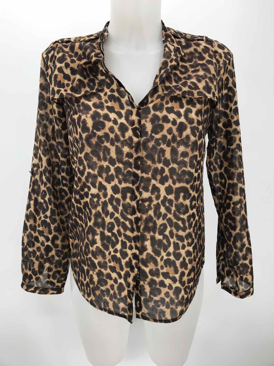 Ann Taylor Brown Size 2P Animal Print Button Down