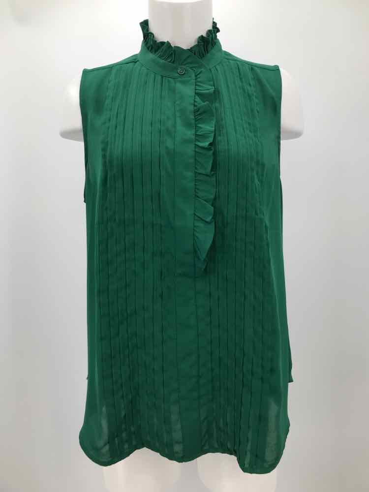 Ann Taylor Green Size Large Pleated Ruffle Tank Top