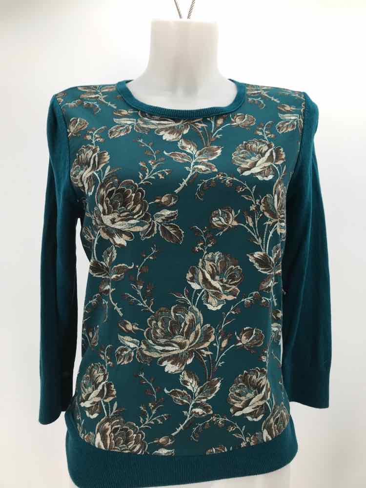 Ann Taylor Green Size Small Floral Long Sleeve Knit Top