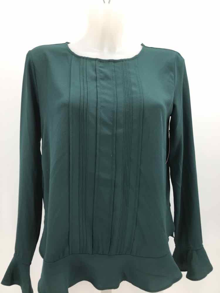 Ann Taylor Green Size XS Pleated Long Sleeve Blouse