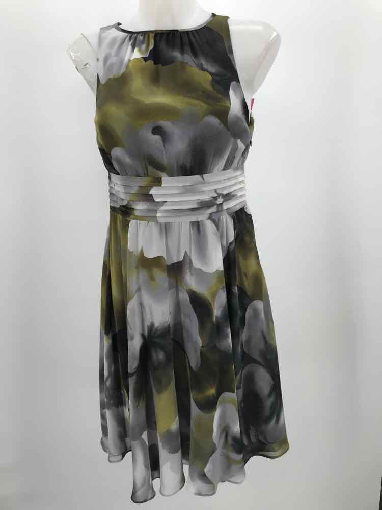 Ann Taylor Grey Size 2P Printed Knee Length Sleeveless Dress