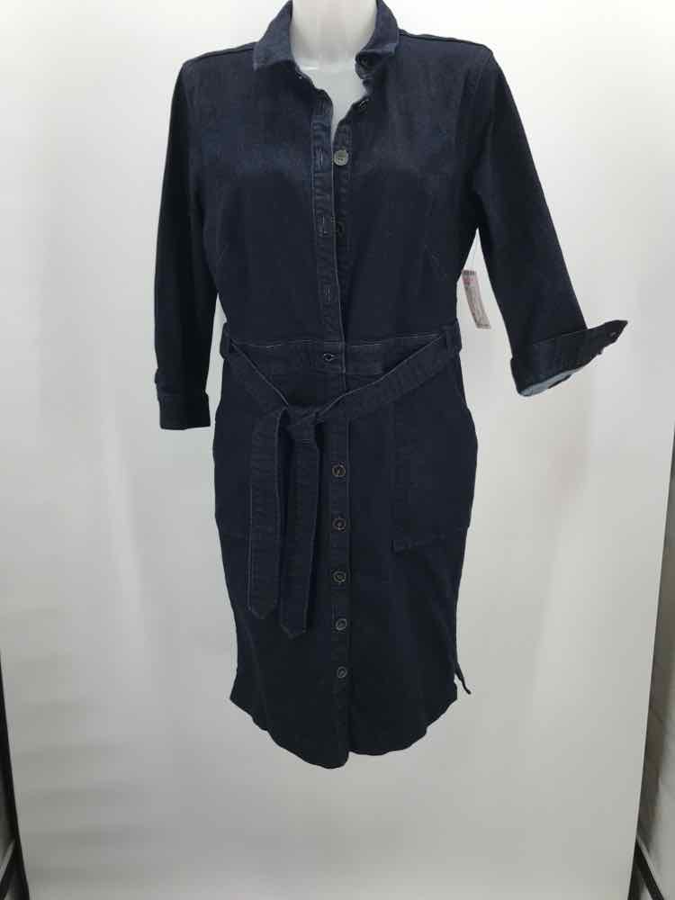 Ann Taylor Navy Size 14 Denim Long Sleeve Midi Button Down Dress