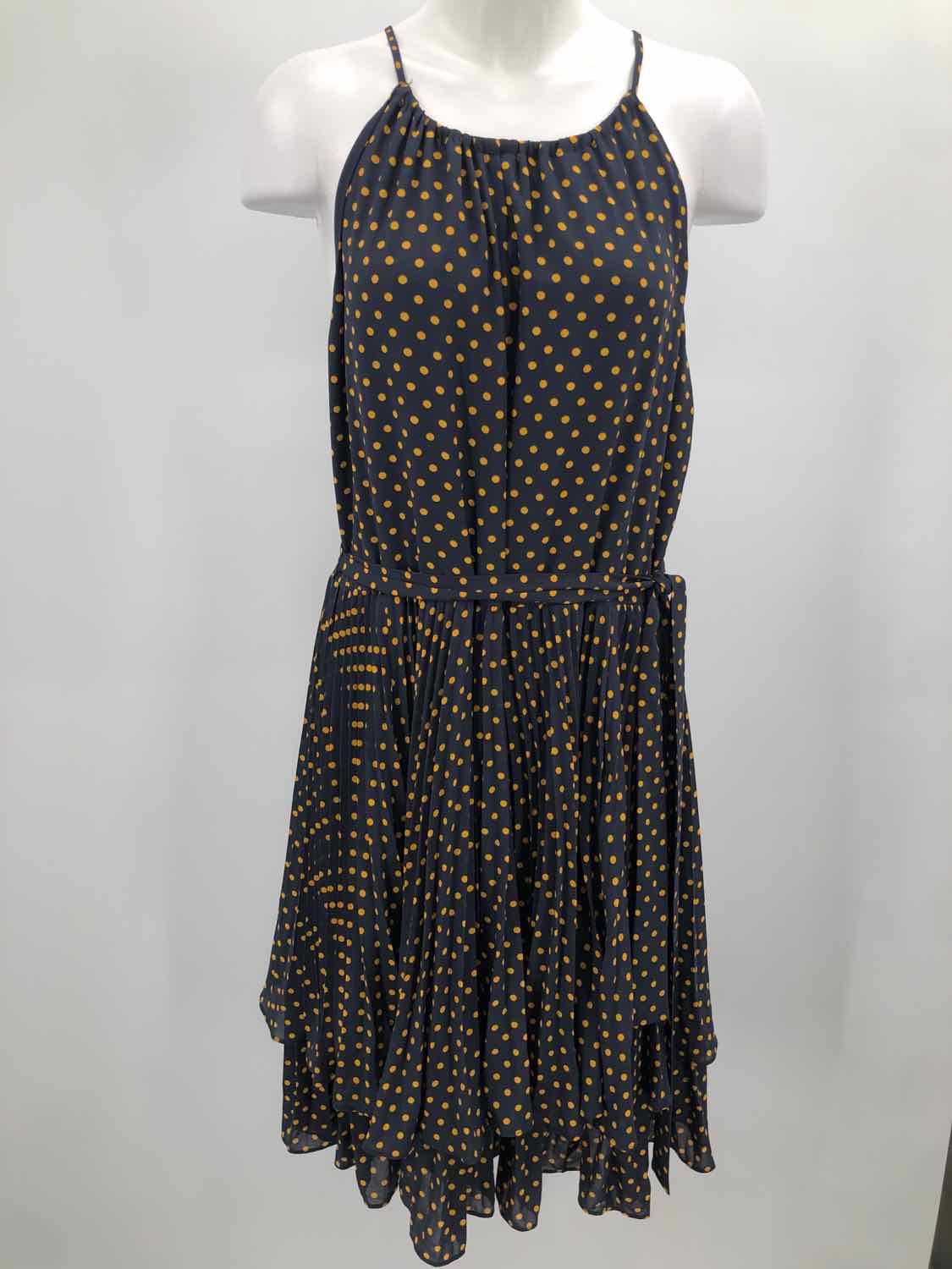 Ann Taylor Navy Size 14 Polka Dot Ruffle Midi Sleeveless Dress