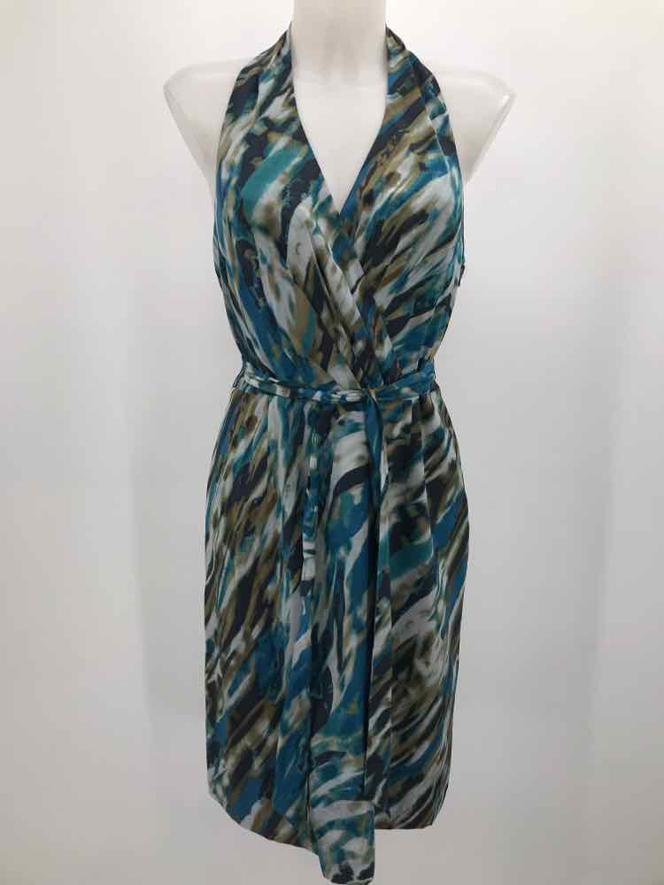 Ann Taylor Navy Size 4 Printed Knee Length Halter Dress