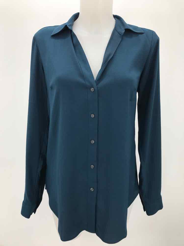 Ann Taylor Navy Size Small T Polyester Long Sleeve Button Down