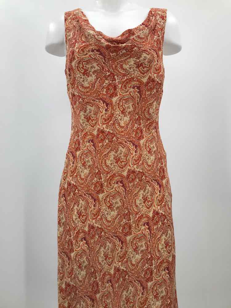 Ann Taylor Orange Size 6 Multi Print Ruffle Midi Sleeveless Dress