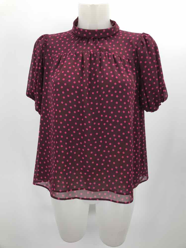 Ann Taylor Purple Size XS Polyester Polka Dot Collared Blouse