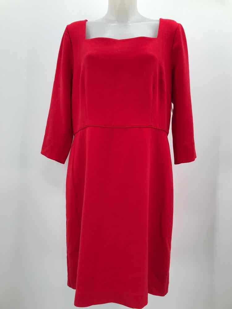 Ann Taylor Red Size 16 Square Neck Knee Length Long Sleeve Dress