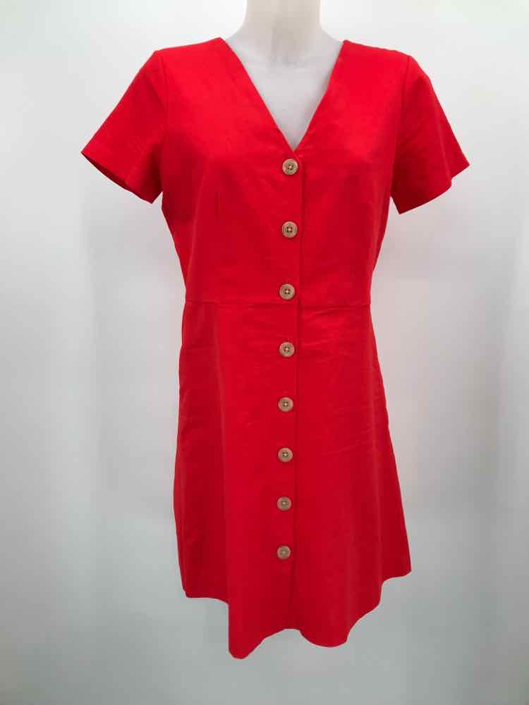 Ann Taylor Red Size 6 Button Down Knee Length Short Sleeve Dress