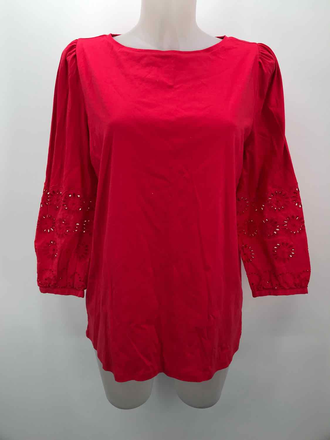 Ann Taylor Red Size Large Cotton Crochet Long Sleeve Blouse