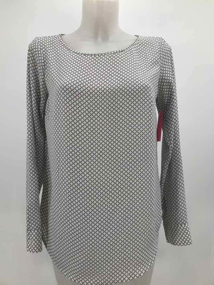 Ann Taylor White Size XS Printed Long Sleeve Blouse