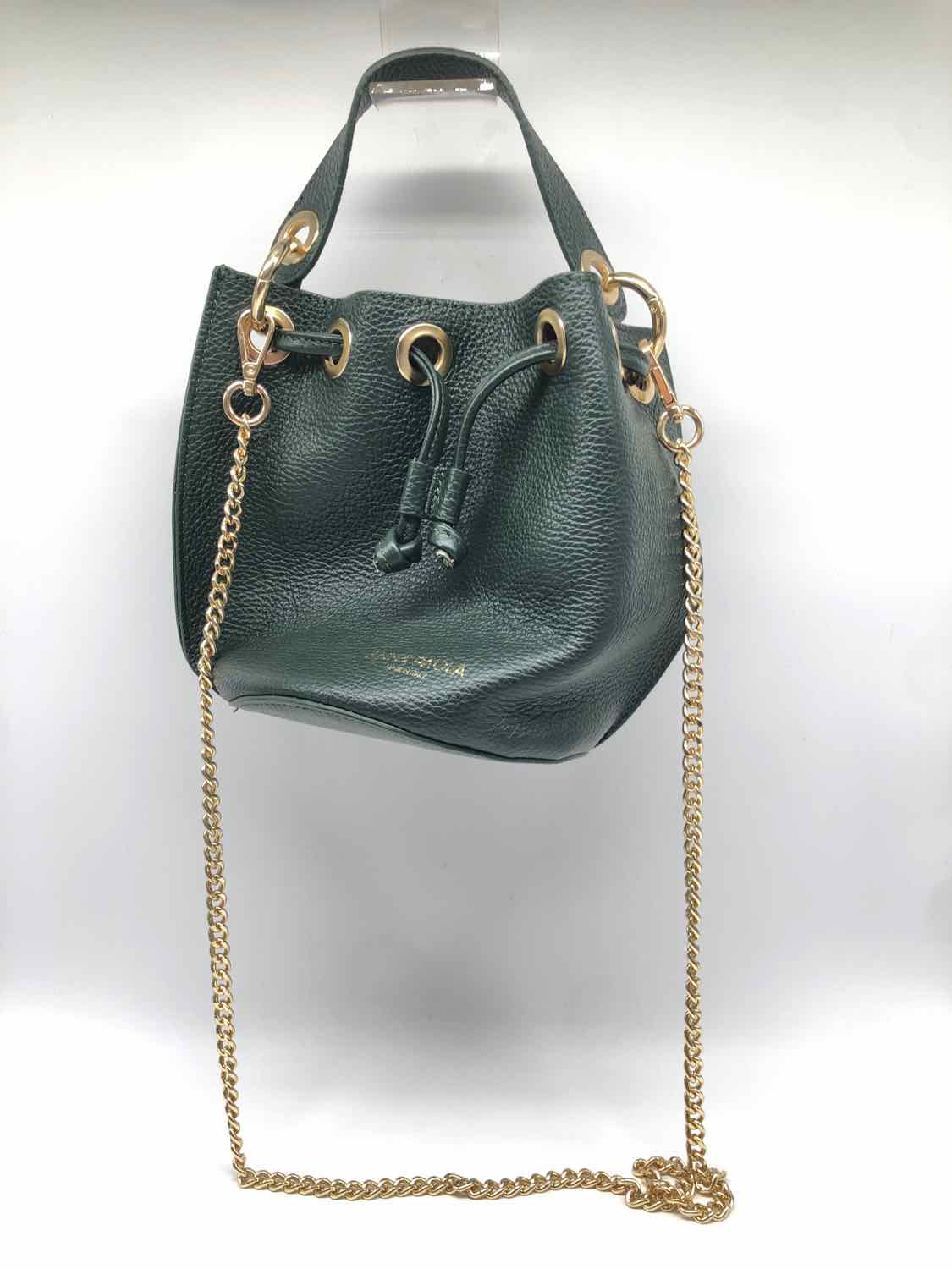 Anna Paola Green Pebbled Drawstring Bucket Bag