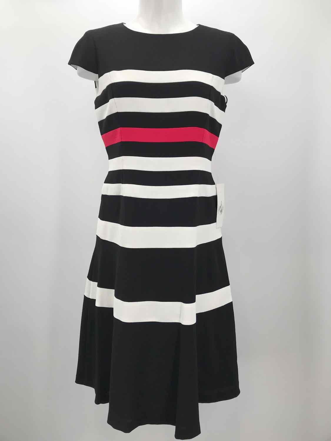 Anne Klein Black Size 6 Stripe Knee Length Cocktail Dress