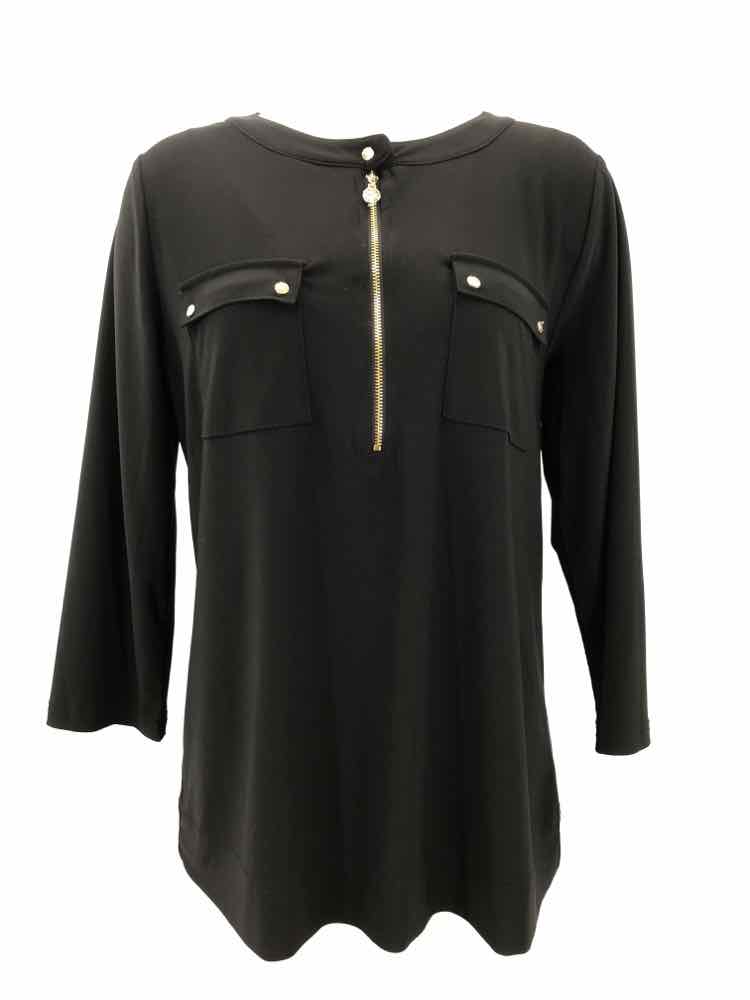 Anne Klein Black Size Medium Zip Front Long Sleeve Blouse