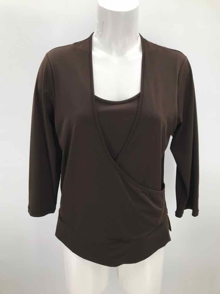 Anne Klein Brown Size Medium Draped Long Sleeve Blouse