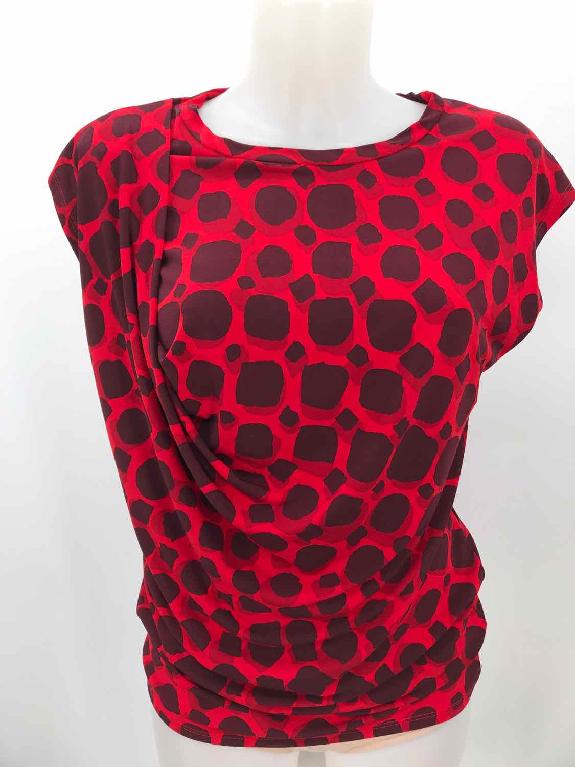 Anne Klein Red Size 6 Printed Ruched Blouse