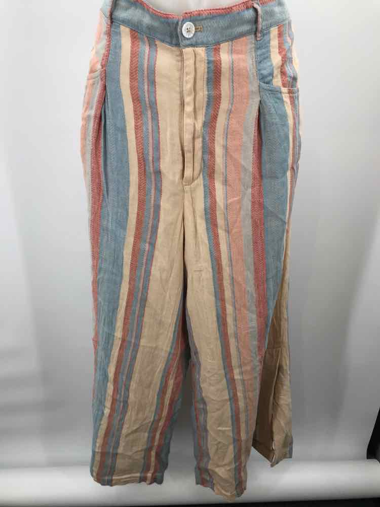 Anthropologie Tan Size 14 Stripe Wide Leg Casual Pants