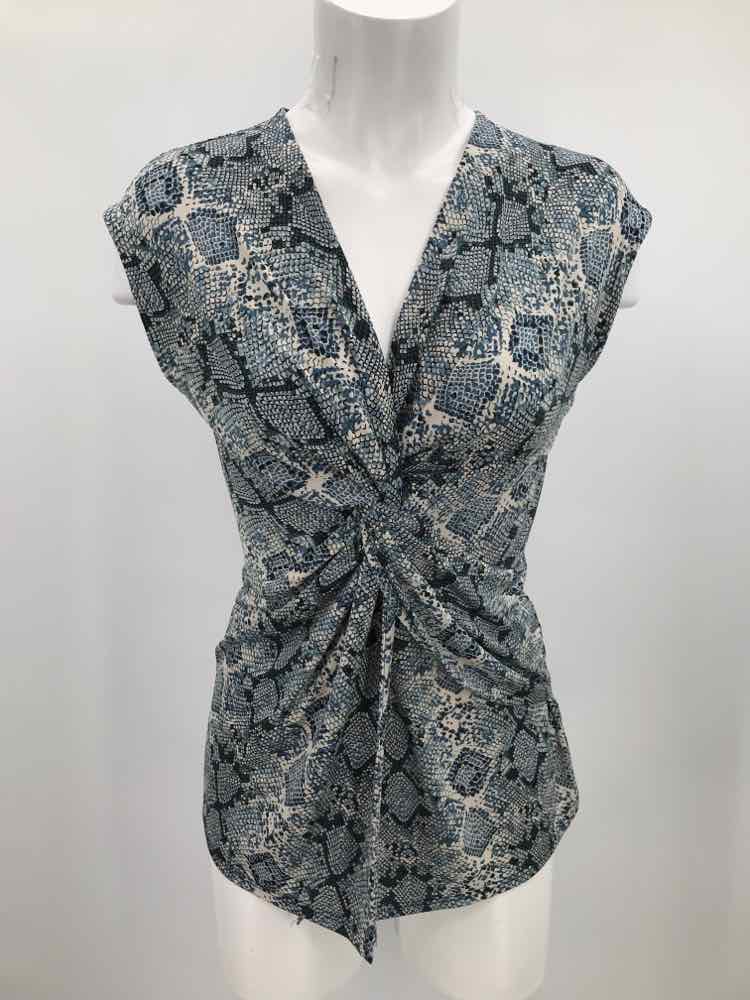 Ariella Navy Size Small Snake Print Knotted Blouse