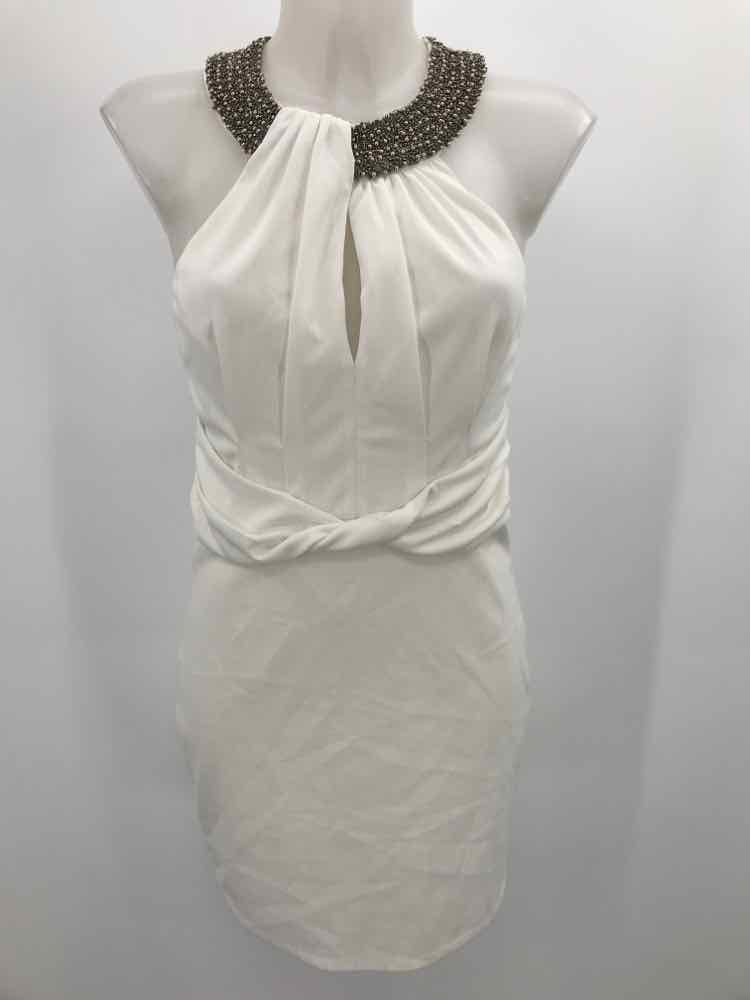 Ark & Co White Size Small Beaded Knee Length Sleeveless Dress