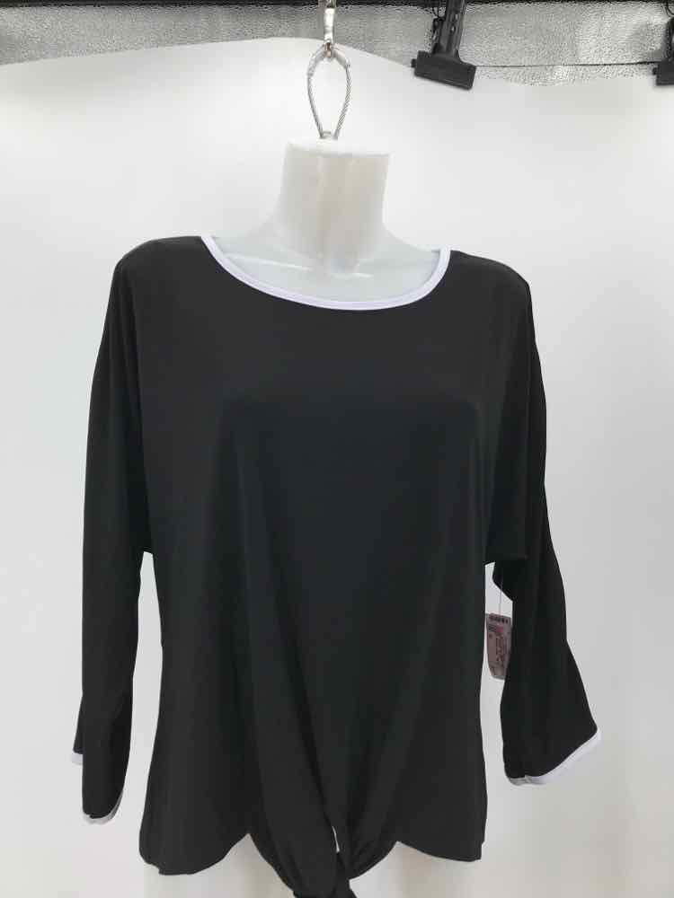 Artex Fashions Black Size XL Front Tie Long Sleeve Blouse