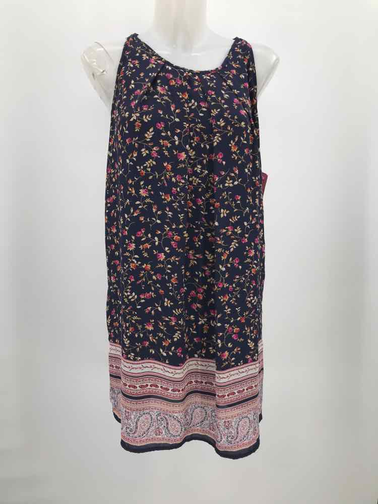 Artisan NY Navy Size 6 Polyester Floral Knee Length Sleeveless Dress