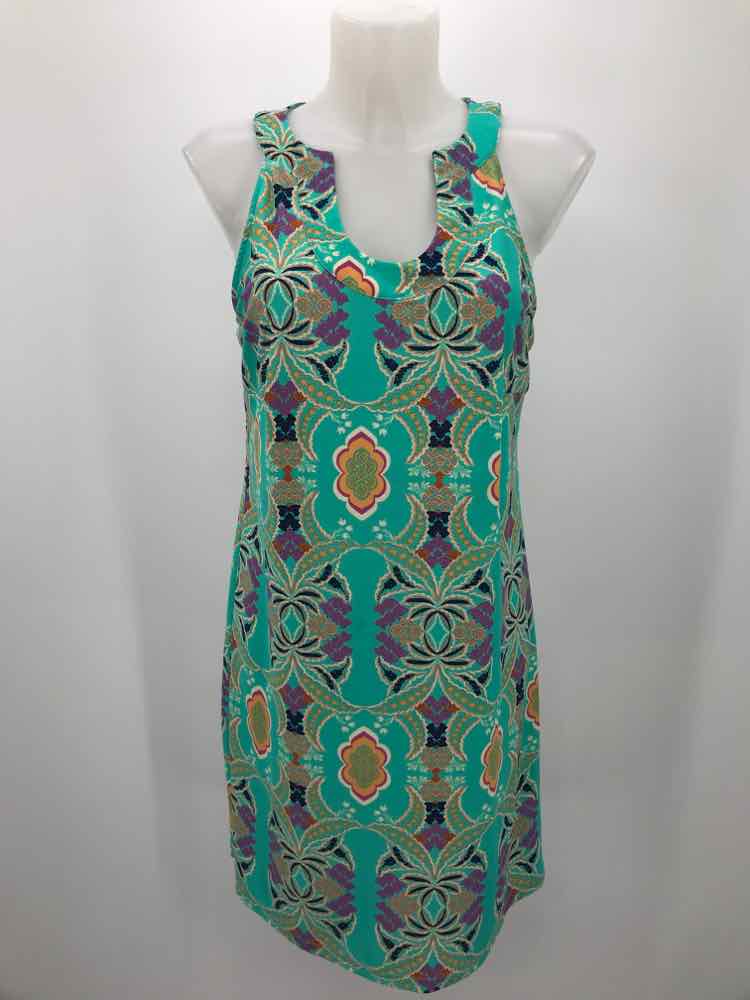 Aryeh Green Size Medium Printed Shift Short Sleeveless Dress