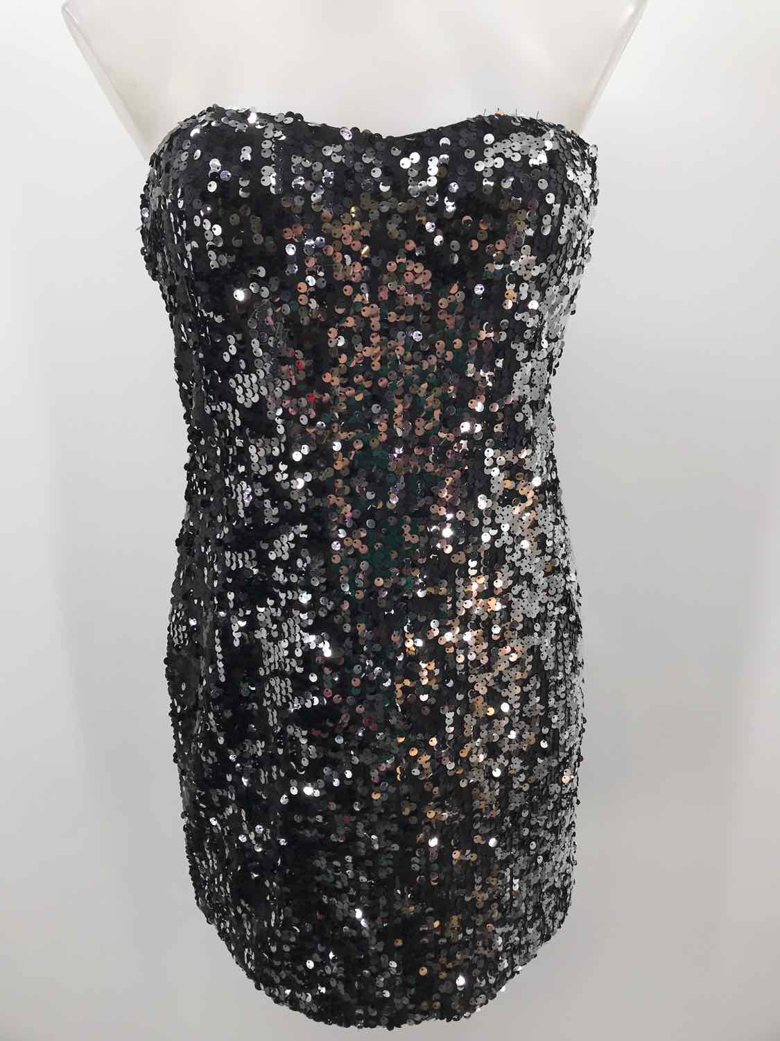 As U Wish Silver Size Medium Sequin Short Strapless Dress