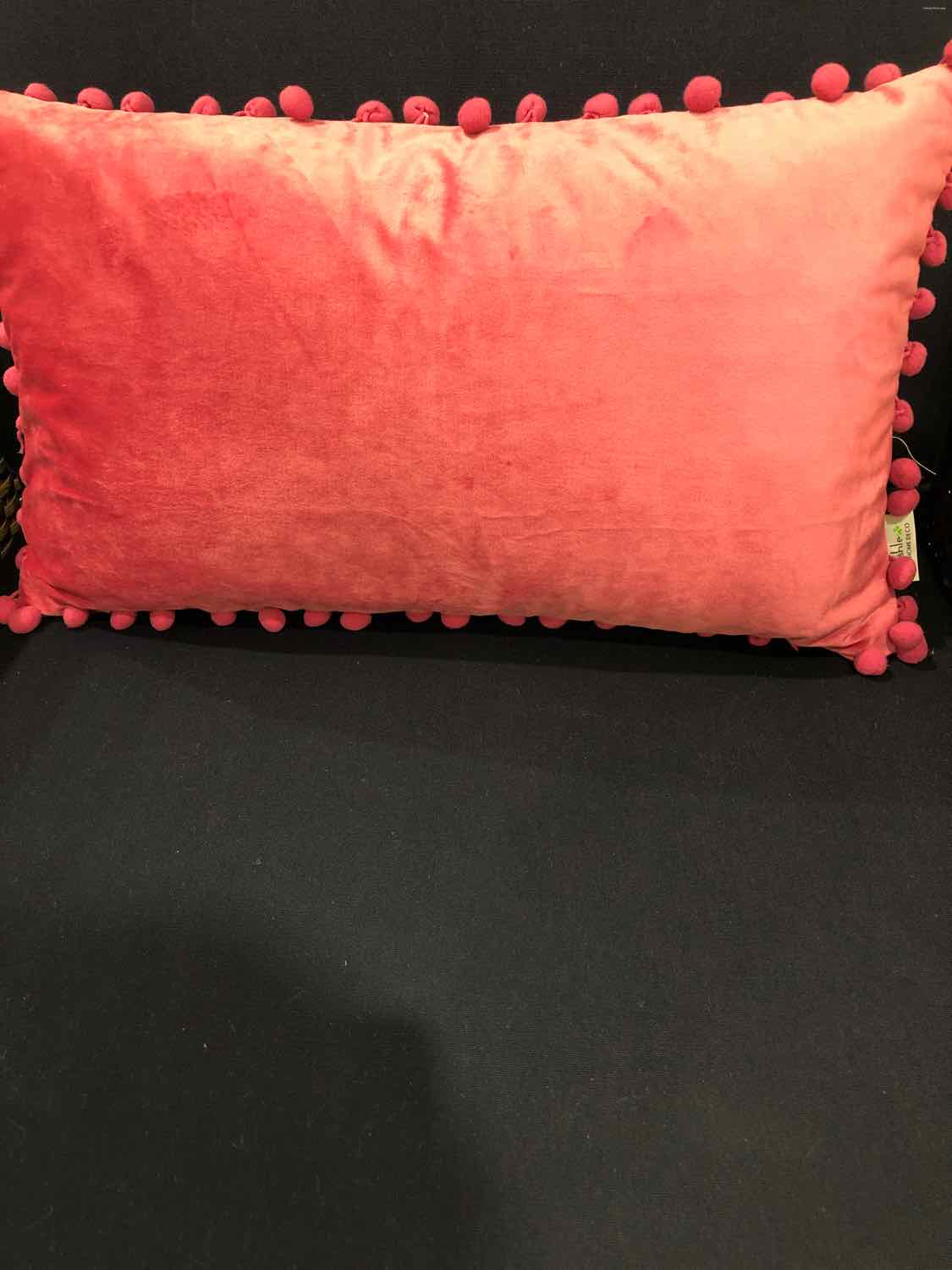 Ashley Home Deco Pink Velvet Lumbar Pillow with Pom Poms