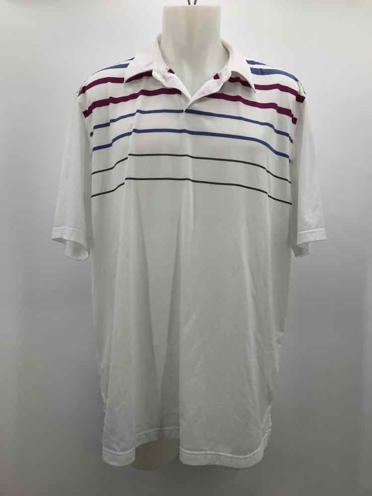 Ashworth White 2XL Polyester Stripe Men's Polo Shirt