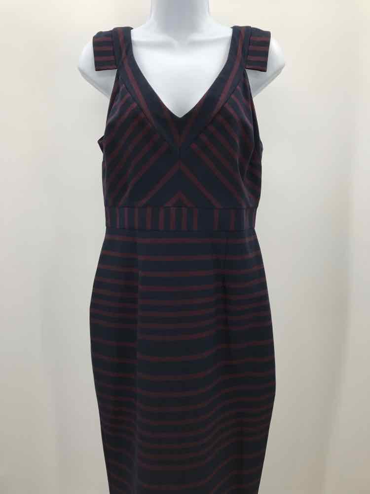 Asos Navy Size 8 Stripe Midi Sleeveless Dress