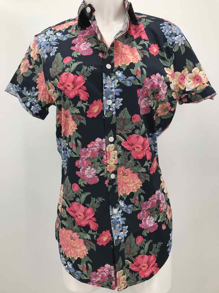 Asos Navy Size XS Floral Short Sleeve Button Down