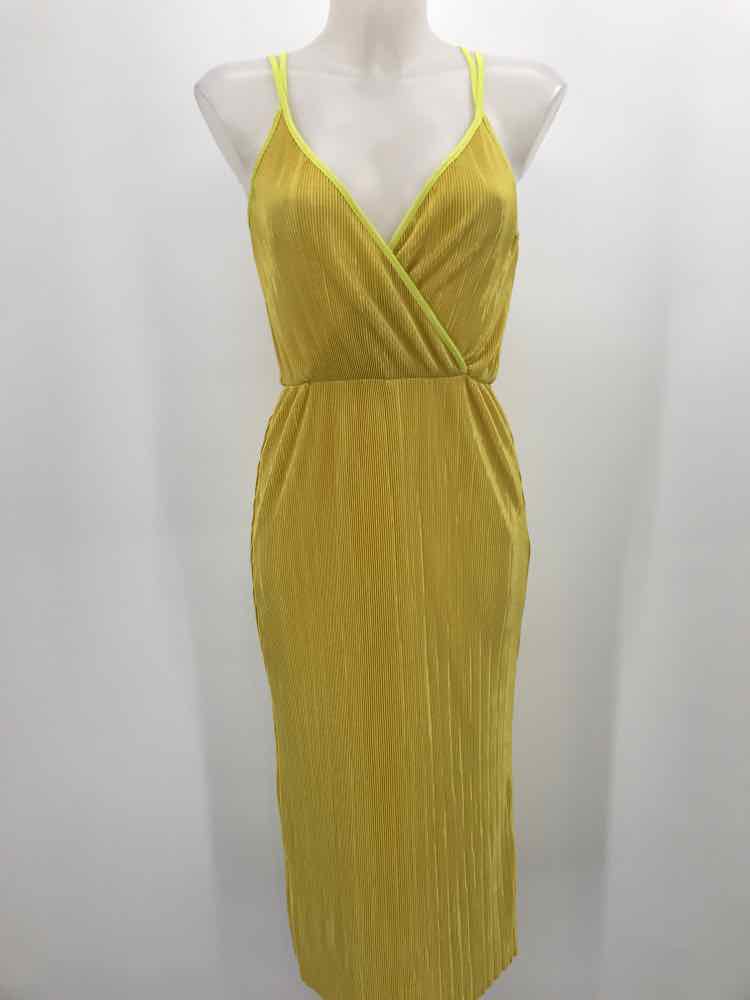 Asos Yellow Size 4 Pleated Midi Sleeveless Dress