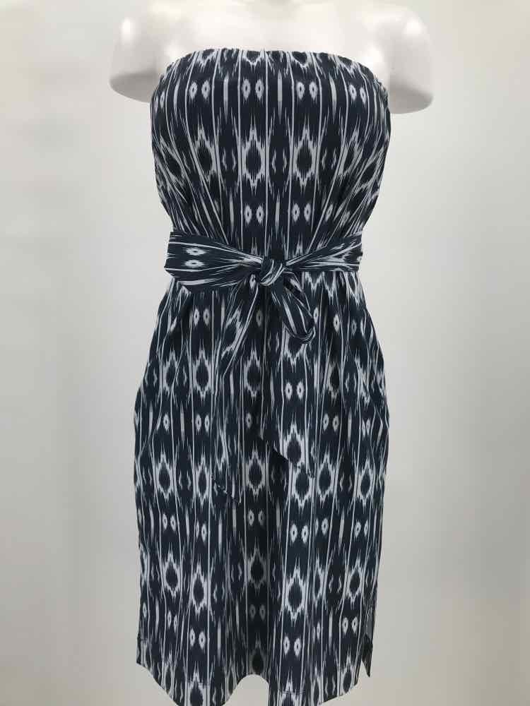 Athleta Navy Size 6 Printed Tie Back Knee Length Strapless Dress