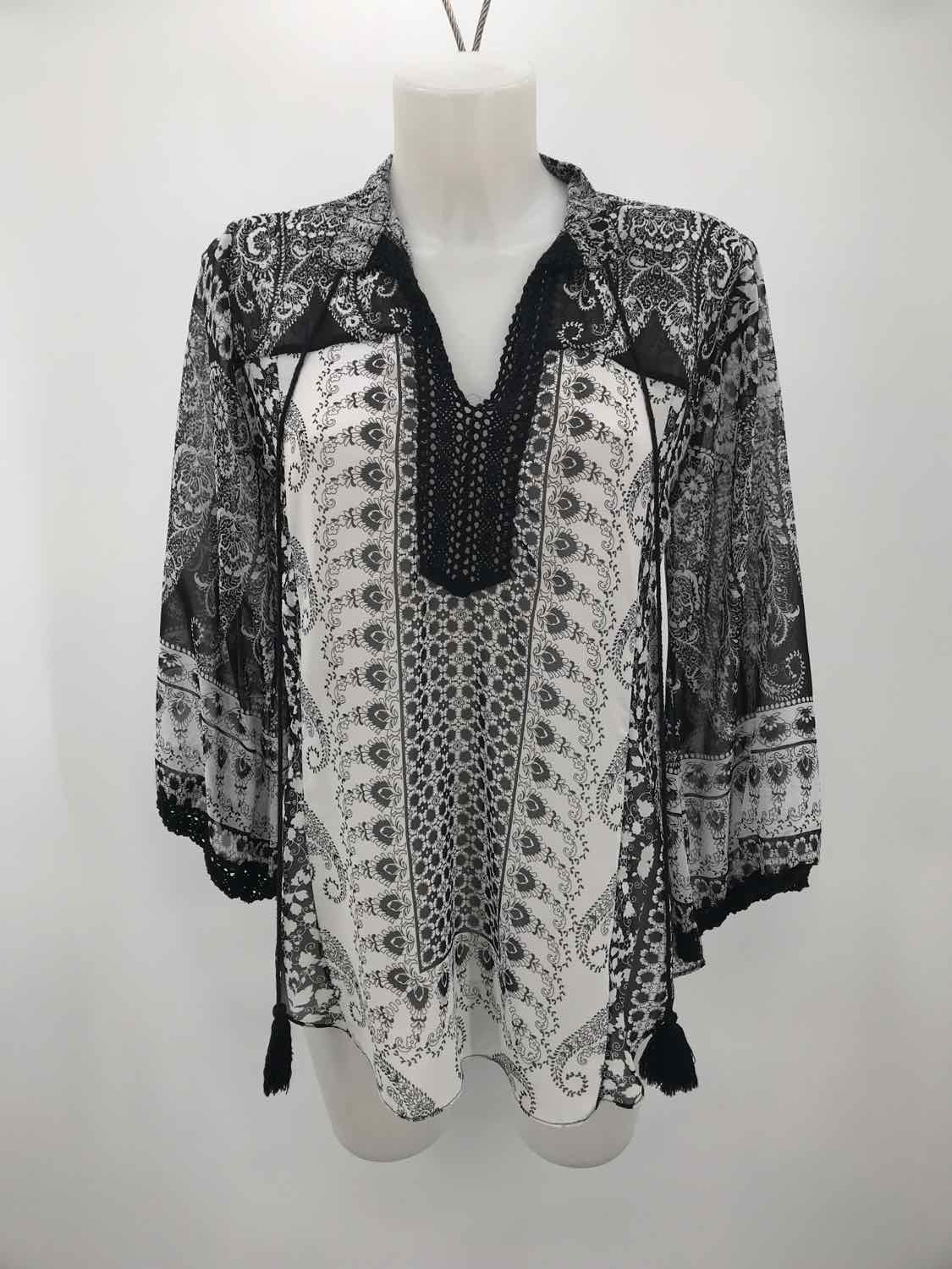 Atina Cristina Black Size Medium Printed Tassel Tunic