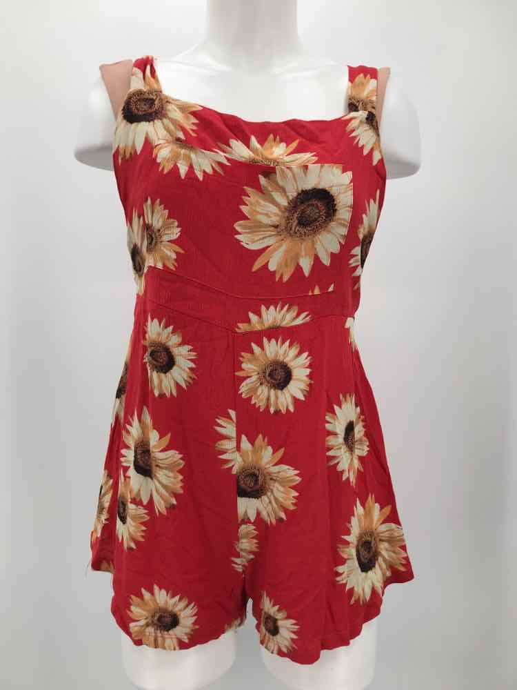 Audrey 3+1 Red Size Large Floral Overall Sleeveless Romper