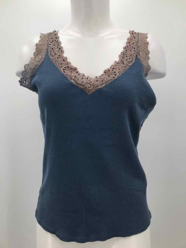 August Silk Blue Size Medium Lace Knit Tank