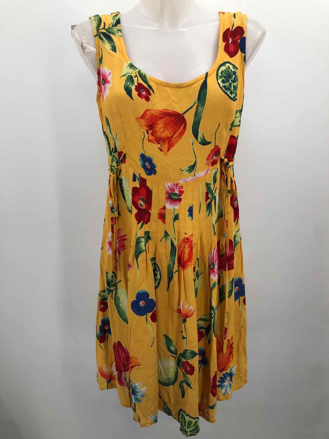 Autumn Moon Yellow Size Small Floral Short Sleeveless Dress