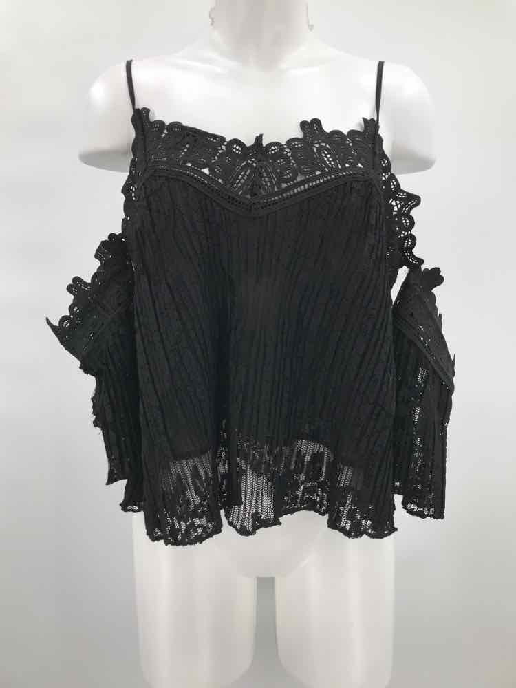 Avec Black Size Small Lace Eyelet Open Shoulder Blouse