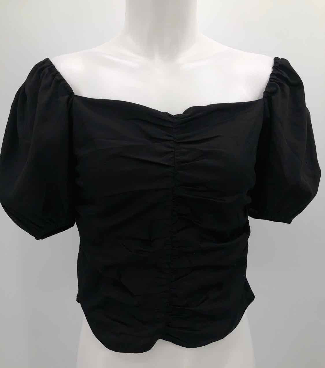 AW Golf Black Size Large Ruched Puff Sleeve Blouse