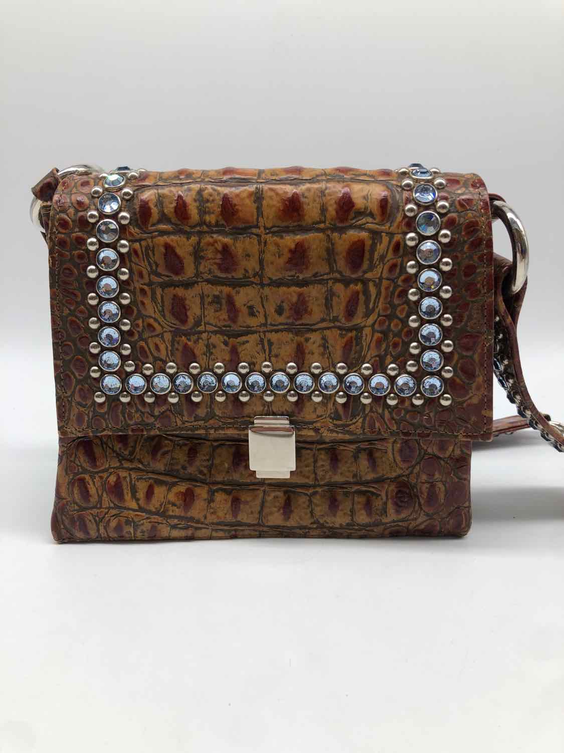 B.B. Simon Brown Crocodile Grain Rhinestone Crossbody