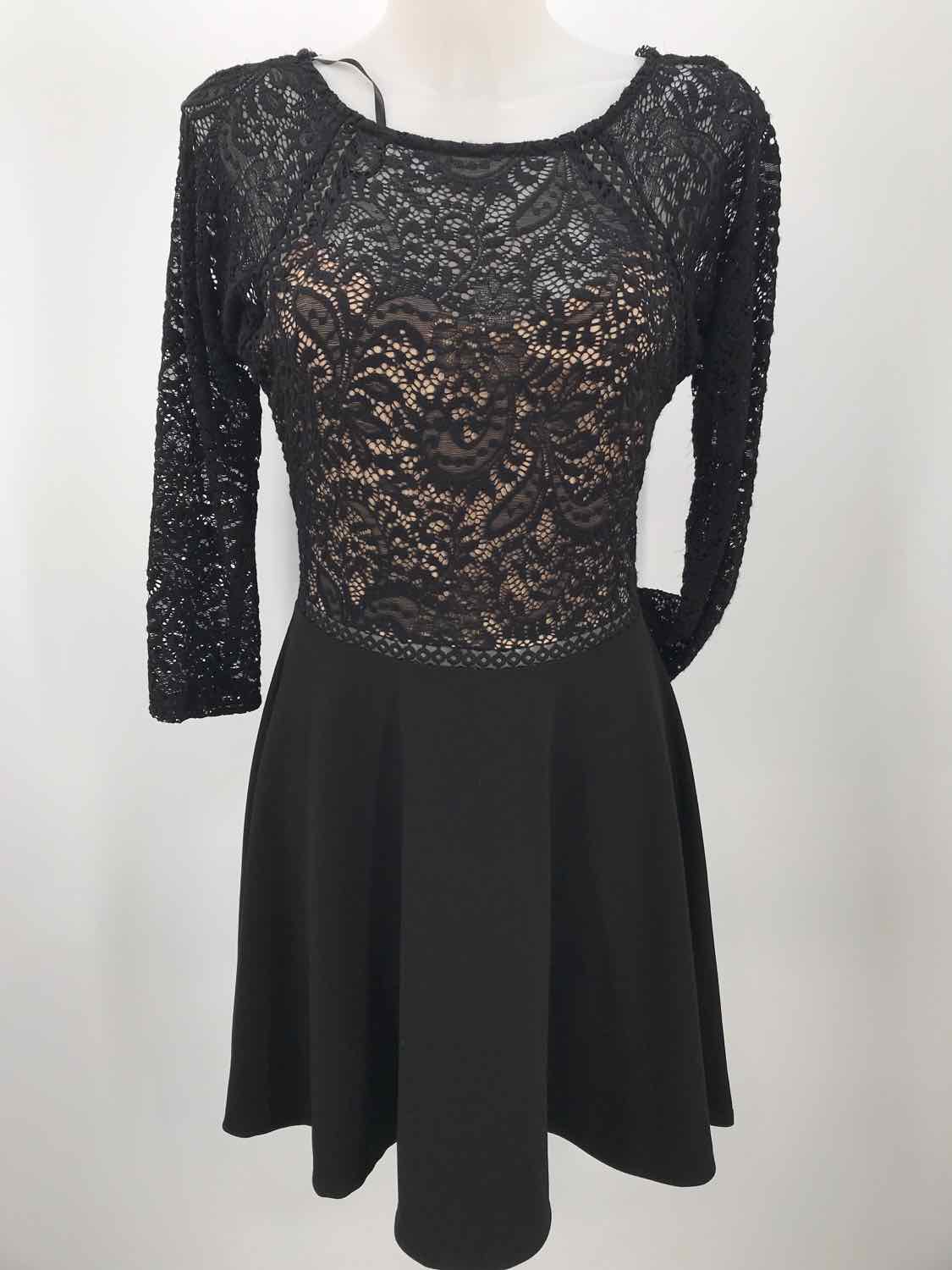 B. Darlin Black Size 8 Lace Knee Length Long Sleeve Dress