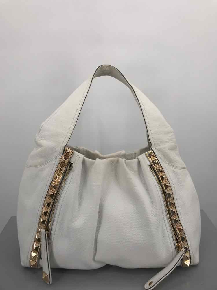 B Makowsky White Studded Hobo Bag Leather Hobo