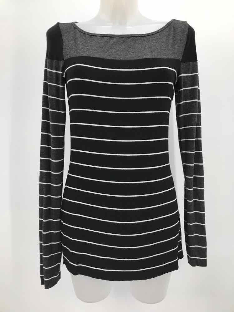 Bailey 44 Black Size Large Two-Tone Stripe Long Sleeve Blouse