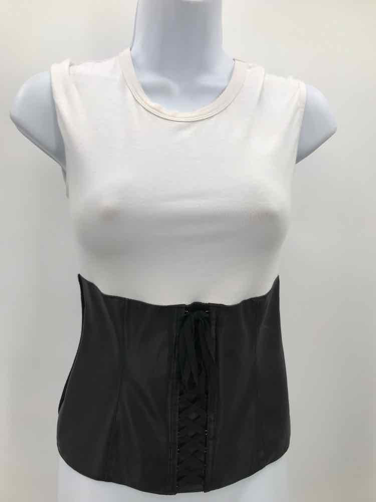 Bailey 44 White Size XS Colorblock Faux Leather Detail Blouse