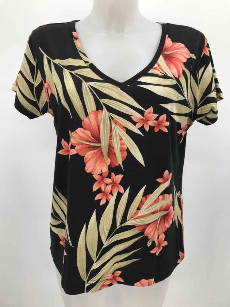 Banana Bay Black Size Large Floral V Neck T-shirt