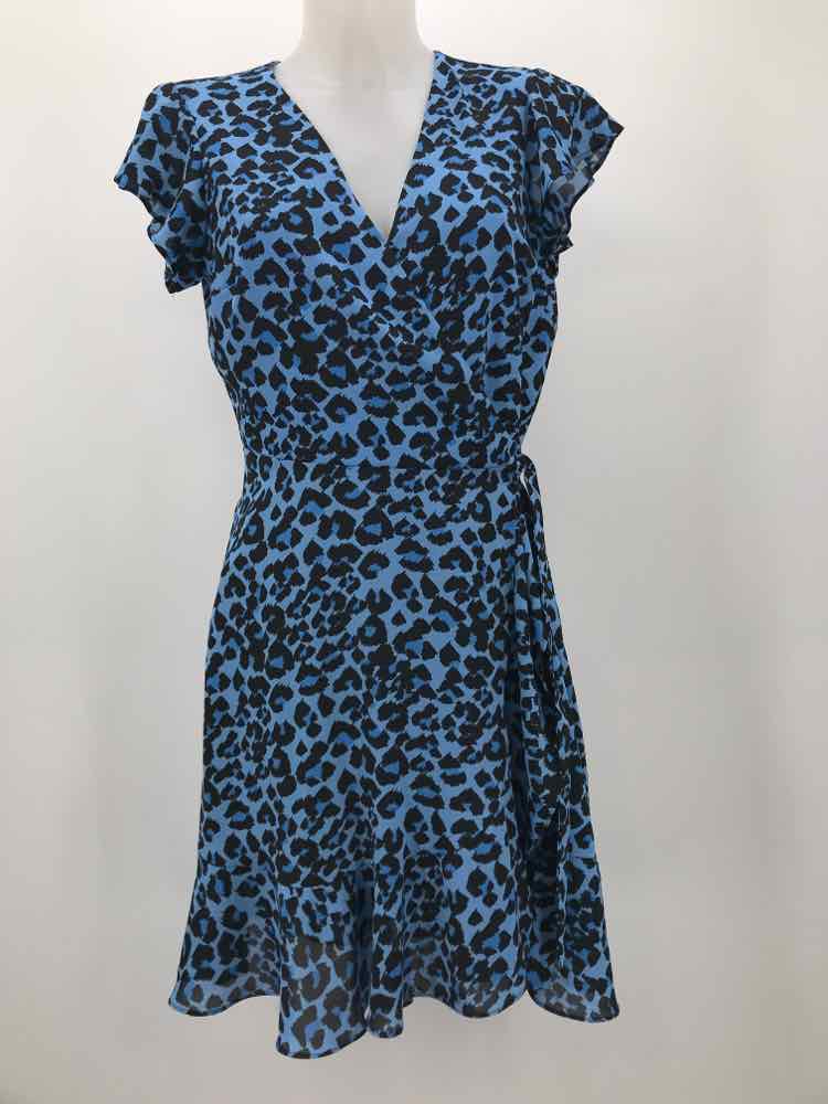 Banana Republic Blue Size 4 Animal Print Knee Length Wrap Dress