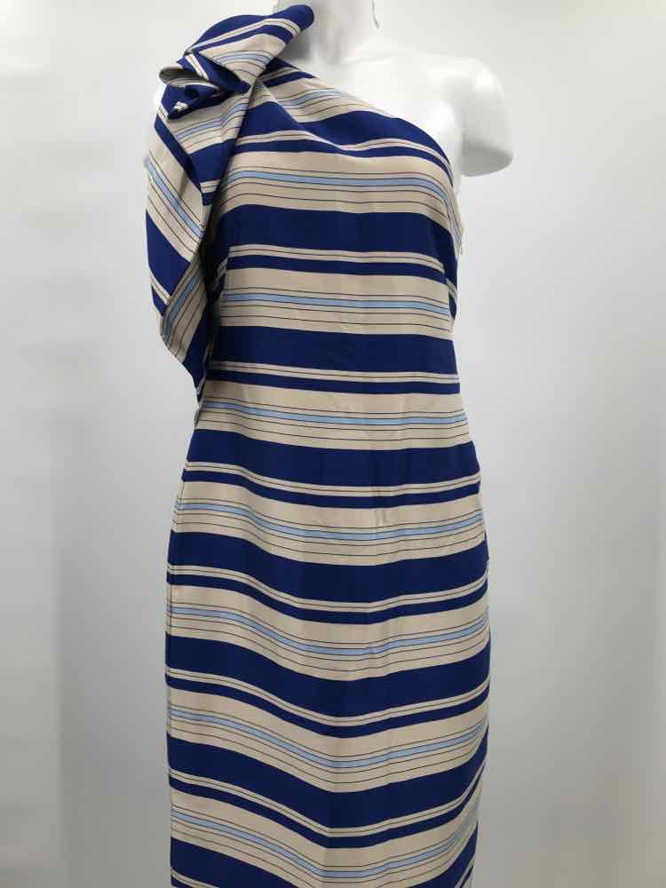 Banana Republic Blue Size 4 Stripe Midi One Shoulder Dress