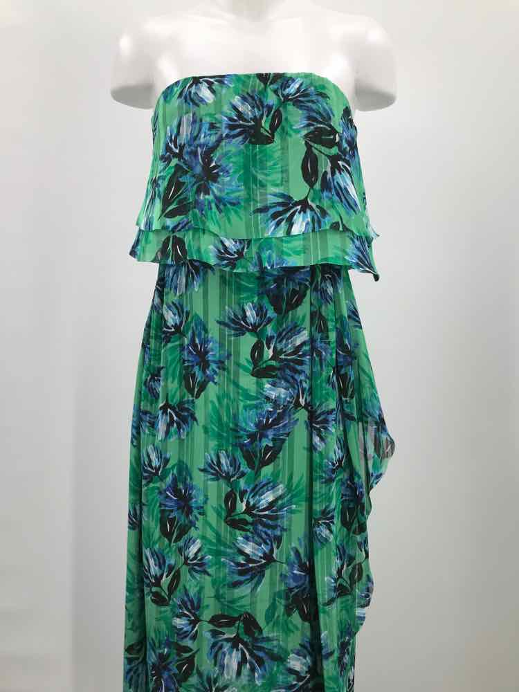 Banana Republic Green Size 0 Floral Ruffle Midi Strapless Dress