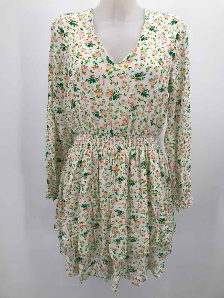 Banana Republic Green Size Medium Floral Ruched Short Long Sleeve Dress