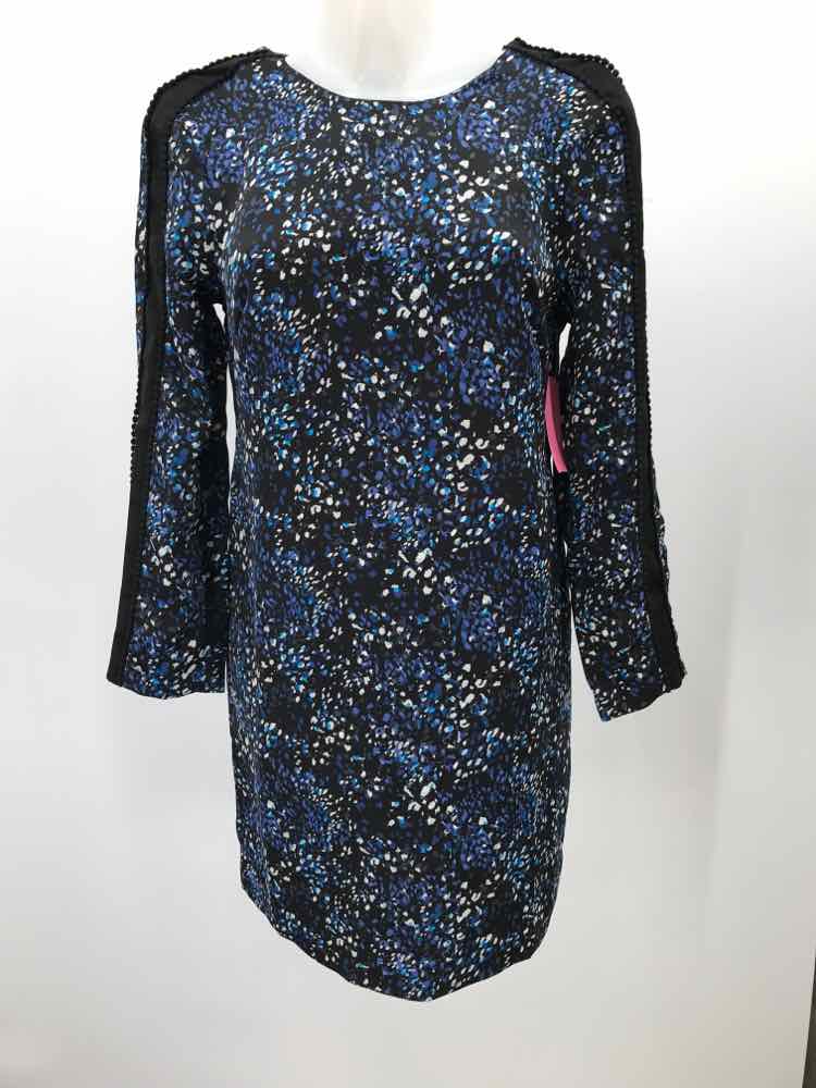 Banana Republic Navy Size 0 Polyester Printed Knee Length Long Sleeve Dress